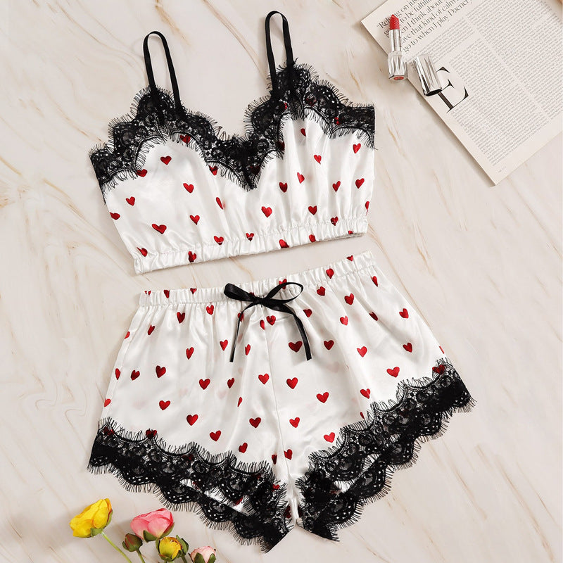 Sexy Satin Lace Bra Set Girl Cute Sling Two-Piece Suit Sleepwear Porno Babydoll Flirting Erotic Clothing Sex Outfits for Women