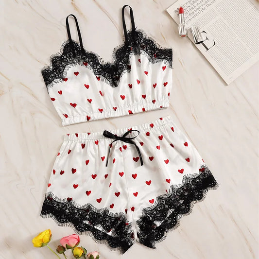 Sexy Satin Lace Bra Set Girl Cute Sling Two-Piece Suit Sleepwear Porno Babydoll Flirting Erotic Clothing Sex Outfits for Women