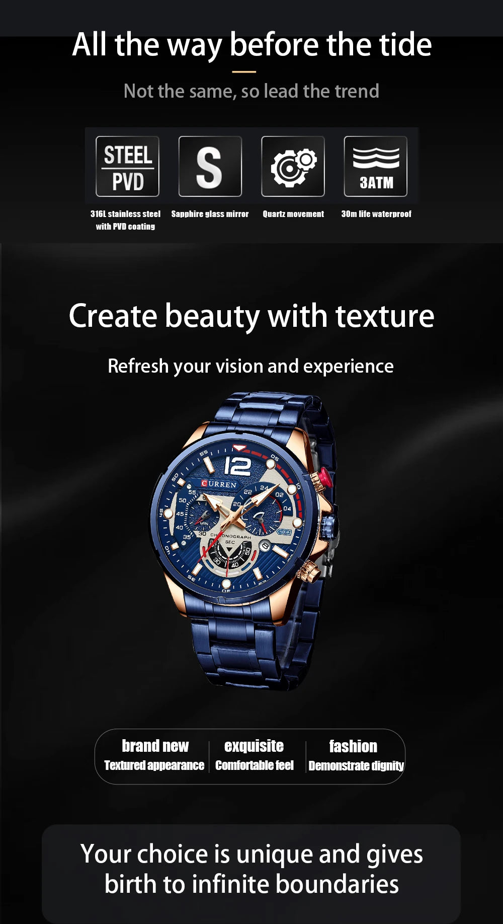 CURREN Luxury Brand Sport Wristwatches for Man Luminous Quartz Watches Casual Chronograph Stainless Steel Male Clock