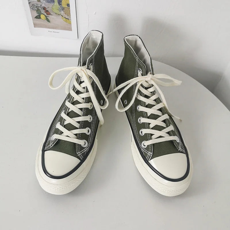 Classic Solid Black Unisex Canvas Shoes  New Spring High-top Outdoor Casual Sneakers Comfortable Breathable Footwear 35-44