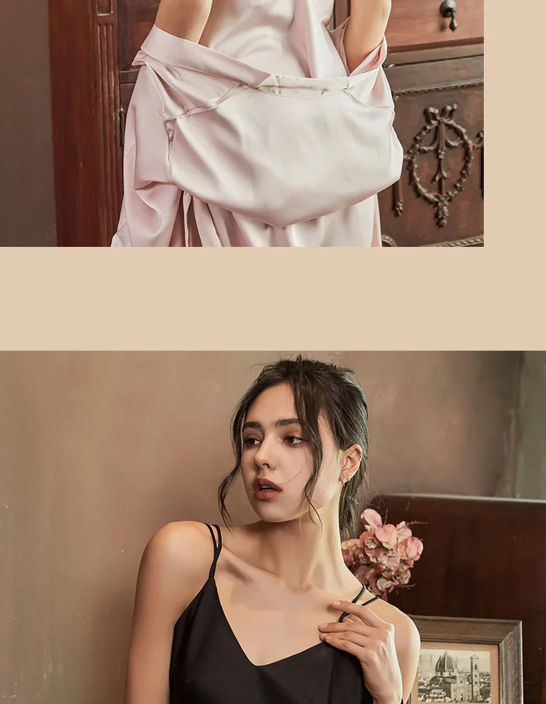 Nightgowns Women Soft V-neck Satin Sleeveless Sleepshirts Summer Sexy Sleepwear Lingerie Korean Style Fashion Nightdress Female
