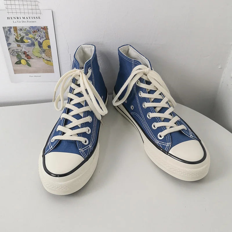 Classic Solid Black Unisex Canvas Shoes  New Spring High-top Outdoor Casual Sneakers Comfortable Breathable Footwear 35-44