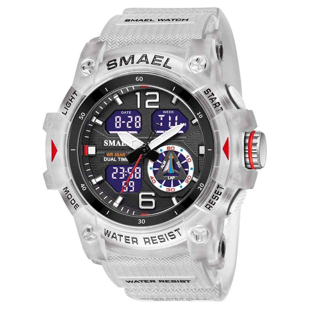 SMAEL 8007 Men's Analog Digital Dual Display Sport Watch - 50M Waterproof LED Backlight Alarm Stopwatch Chronograph Shockproof