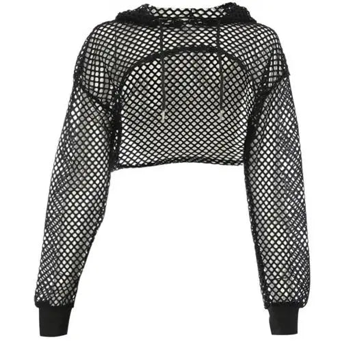 Hot Women t shirt Casual Vest Bra Cover Fish Net Hollow out Drawstring Micro Length Hoodie Crop Tanks Top Oversize Women t shirt