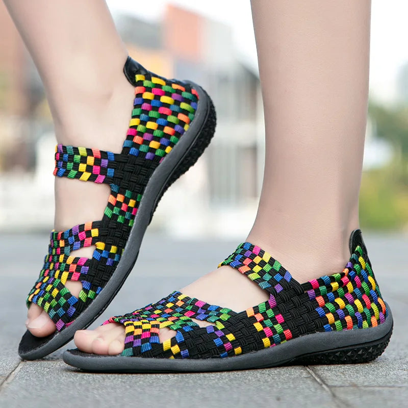 Women Flats Woven Shoes Breathable Summer Sneakers Female Casual Shoes For Walking Comfort Women Tenis Non-slip Zapatos Mujer
