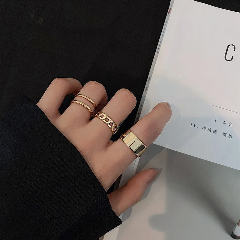 3pcs/set Bohemian White Enamel Round Metal Ring Sets Geometric Twist Open Adjustable Rings Sets for Women Girl Wedding Jewelry