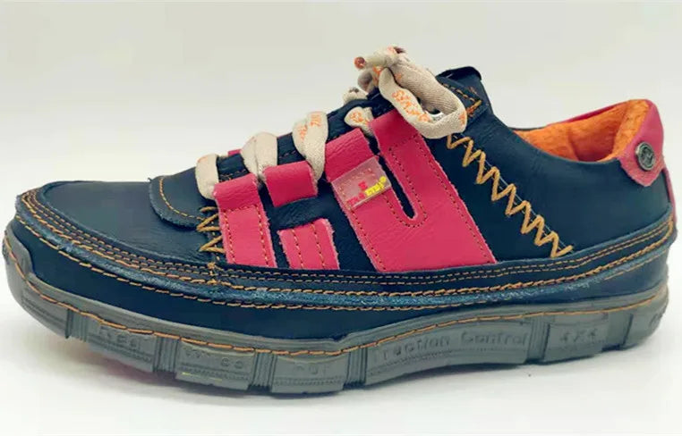 French Men's Cowhide Upper Running Shoes Pu Sole Hand-Stitched Sneakers