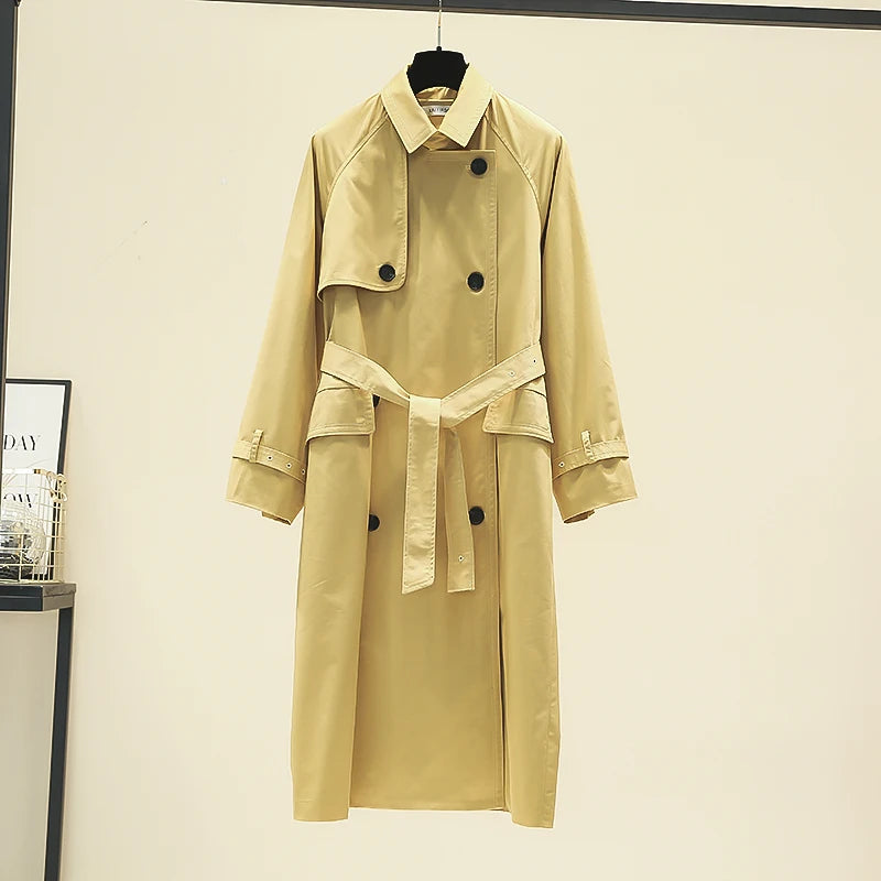 UK Brand new Fashion 2024 Fall /Autumn Casual Double breasted Simple Classic Long Trench coat with belt Chic Female windbreaker