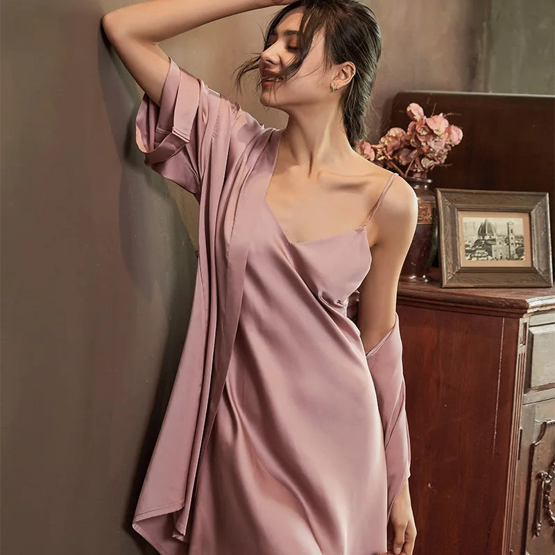 Nightgowns Women Soft V-neck Satin Sleeveless Sleepshirts Summer Sexy Sleepwear Lingerie Korean Style Fashion Nightdress Female