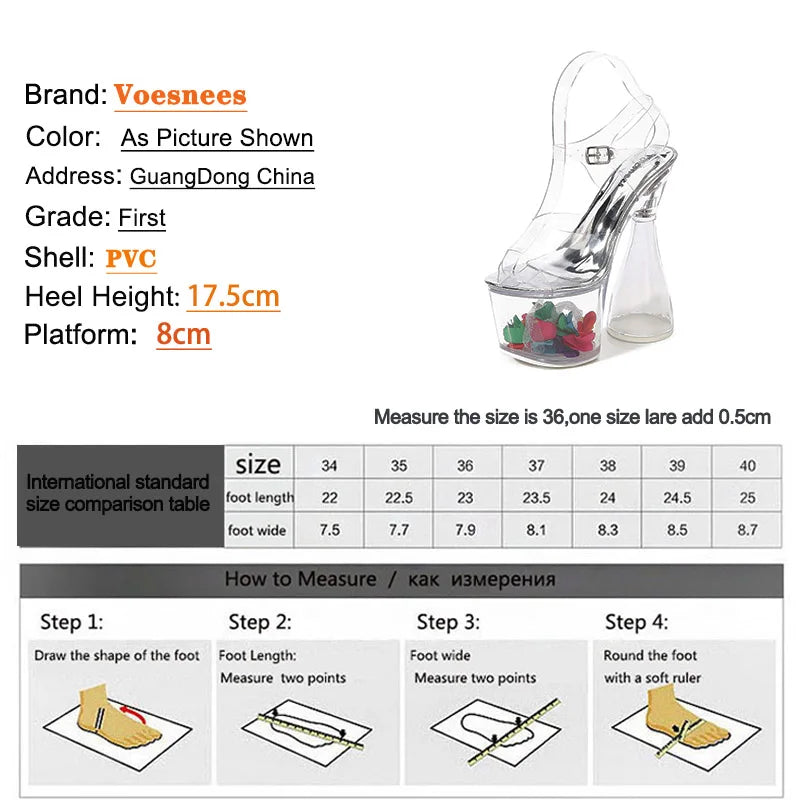 Women High Heels Summer 17.5CM Transparent Ladies Silver Party PVC Sandals Sexy Female Open Toe High Platform Nightclub Shoes