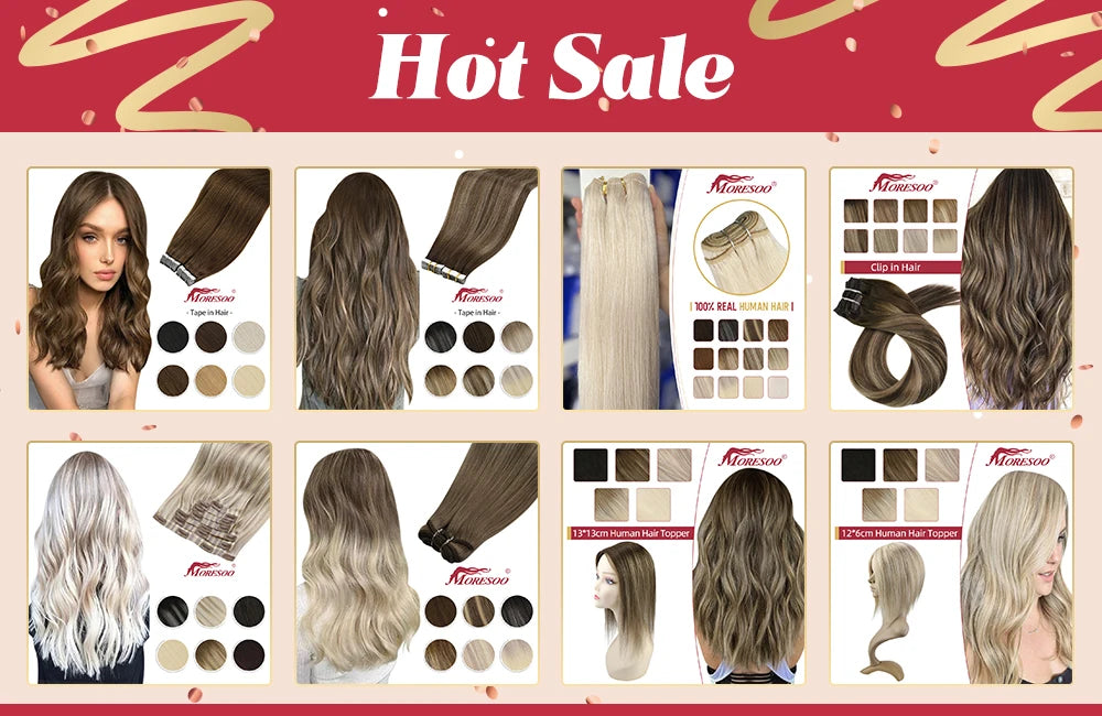 Moresoo Tape in Human Hair Extensions 26Inch 28 Inch Glue on Natural PU Remy Blonde Hair Black Pieces for Women Straight Hair
