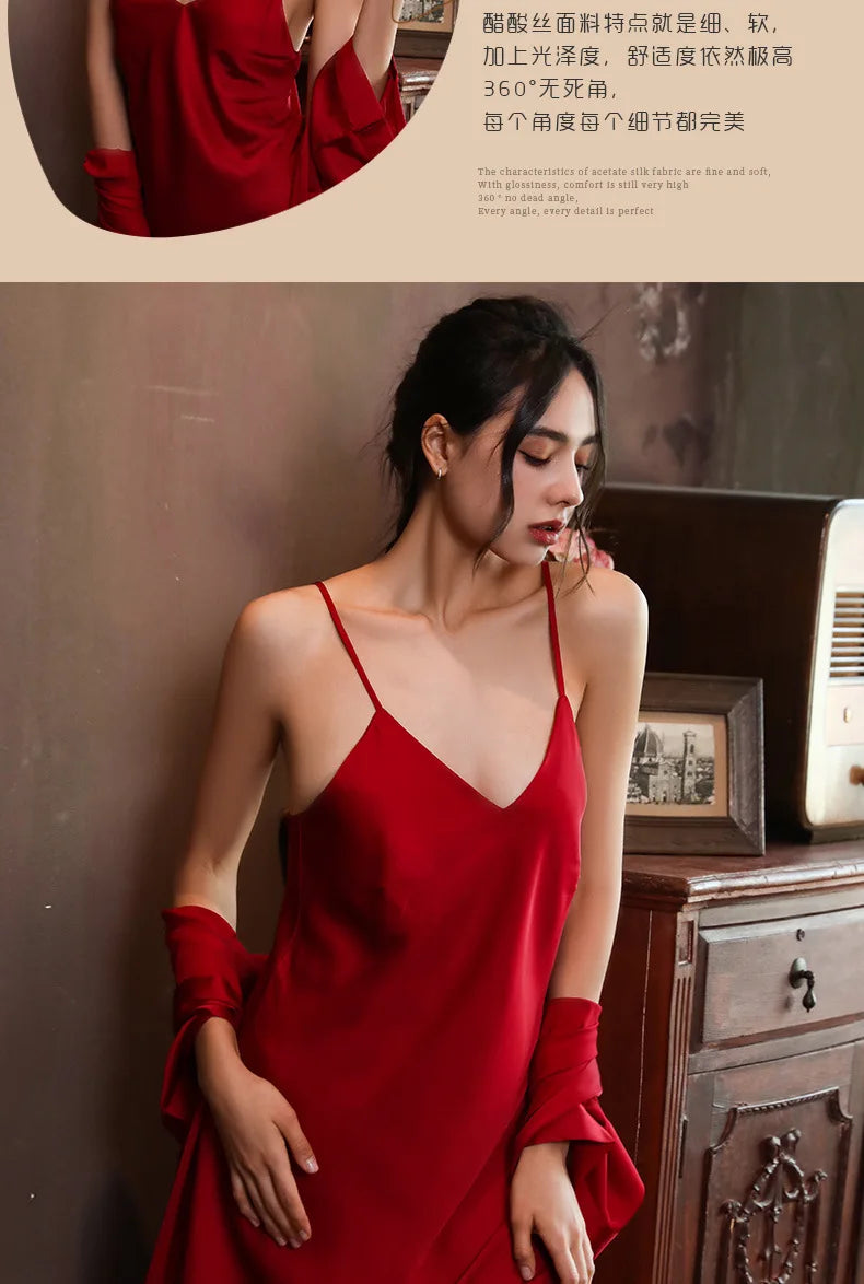 Nightgowns Women Soft V-neck Satin Sleeveless Sleepshirts Summer Sexy Sleepwear Lingerie Korean Style Fashion Nightdress Female
