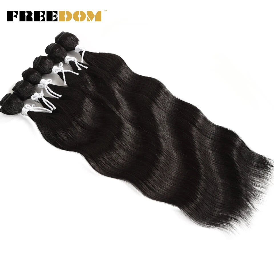 FREEDOM Synthetic Water Wave Hair Bundles 20 inch Synthetic Hair Extensions Ombre Blonde Brown Hair Weave Bundles 6Pcs/Pack