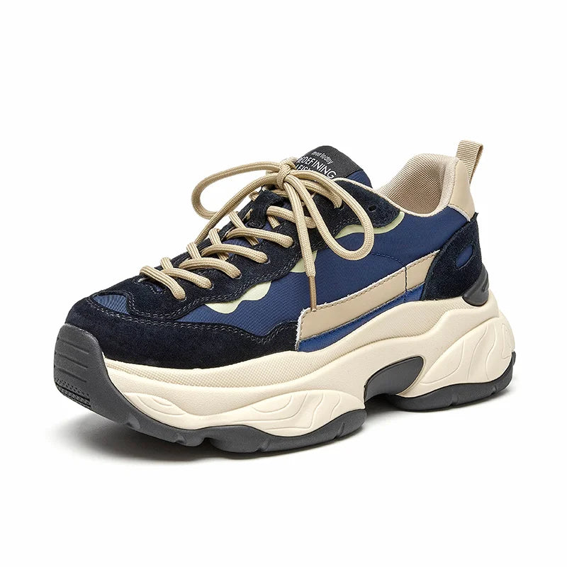 BeauToday Casual Sneakers Women Suede Leather Breathable Mesh Mixed Color Thick Sole Platform Shoes Ladies Flats Handmade 29430