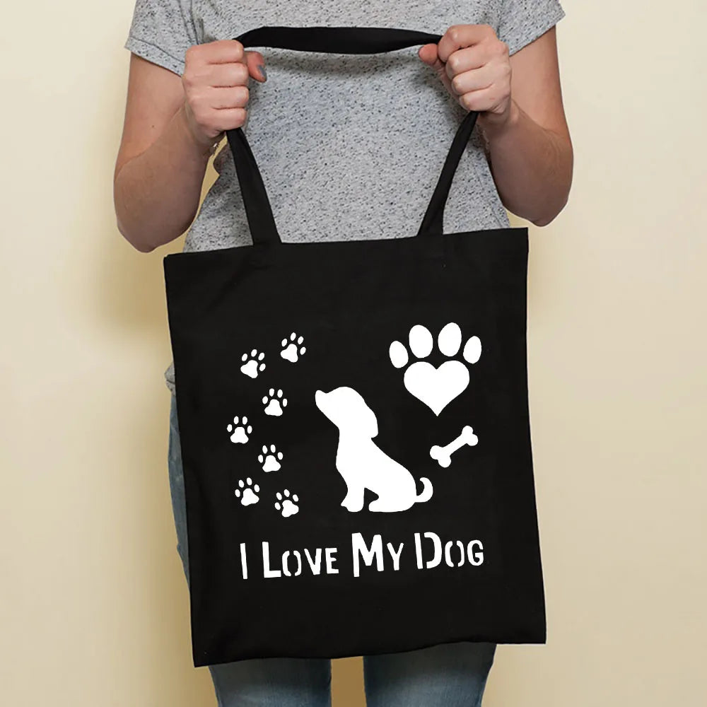 Cute Dog Harajuku Fashion Shopping Black Bags Canvas Tote Bag Bulldog Mom Dachshund Reusable Cloth Bag Handbag Shoulder Bags