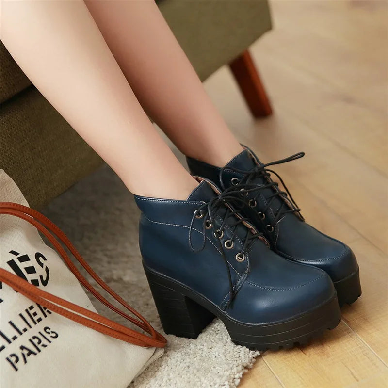 Lace Up Sexy Women's Ankle Boot Spring Autumn Fashion Platform Punk High Heels Black White Red Pumps Autumn Rubber Shoes Woman