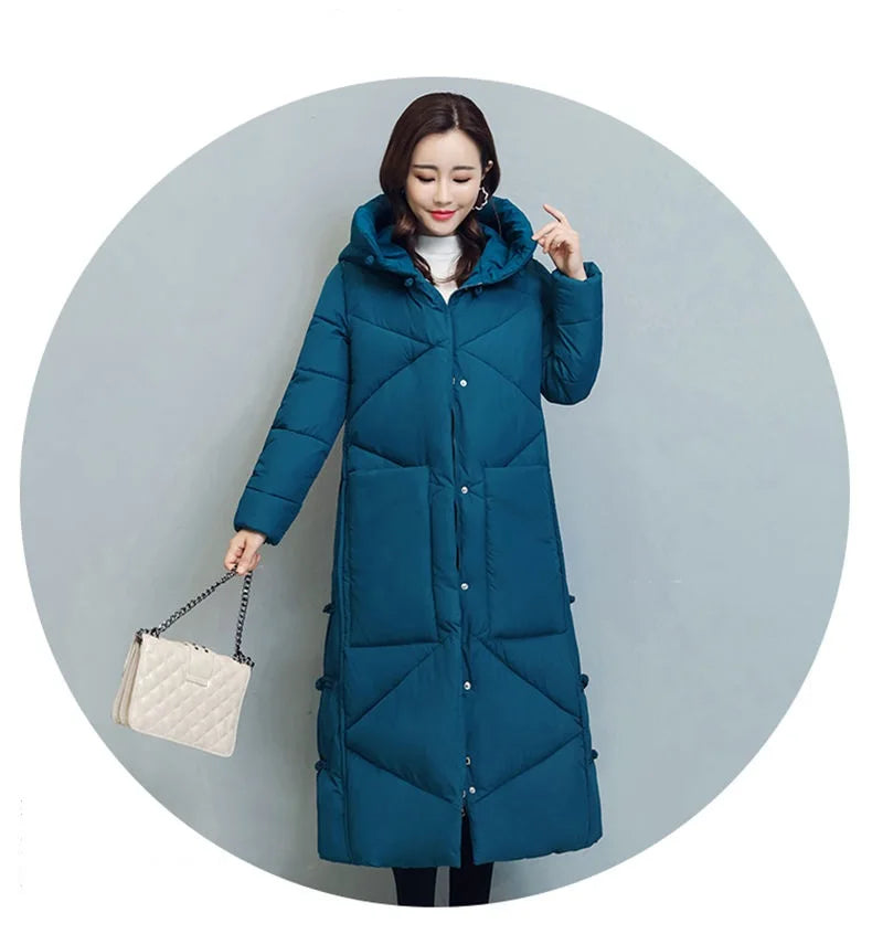 Winter Long Coat Women's 2025 Fashion New Thicken Cotton padded Warm Snow Outerwear Loose Female Windproof Hooded Jacket Parkas