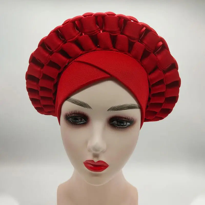 2022 Fashion African Turbans for Women Ready to Wear Auto Gele Headties Nigerian Aso Oke Head Wraps for Traditional Wedding