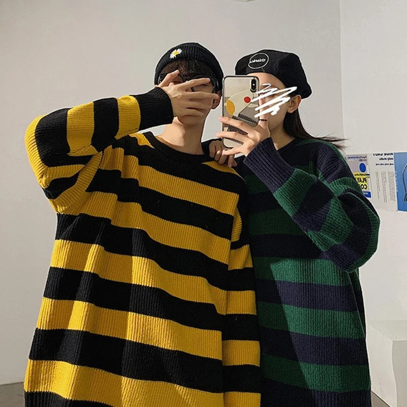 Harajuku Streetwear Striped Sweater Men Women Vintage Knitted Sweater Pullovers Tate Langdon Sweater Same Style WE375