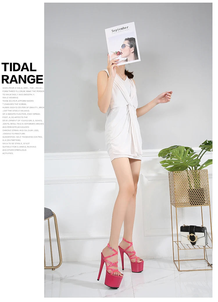 2022 Summer 15cm 17cm 20cm Transparent PVC Strap Sandals Women High Heels Platform Shoes Woman Cross Strap Sandals Big Size 43