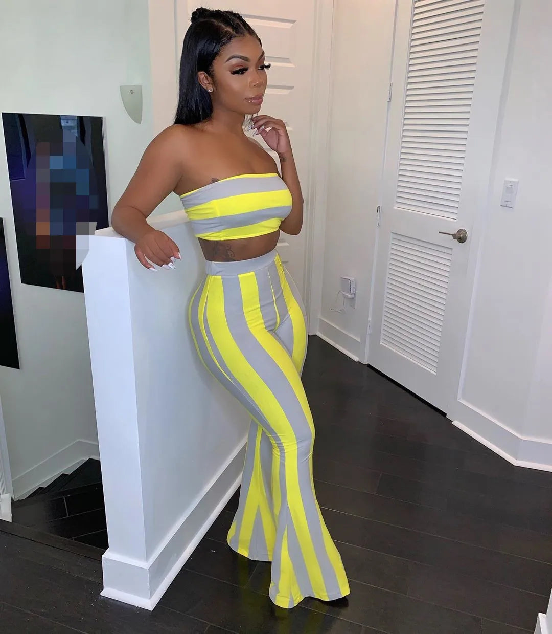 Two Piece Set Women Striped 2 Piece Set Women Outfits Crop Top Pants Two Pieces Sets Summer Clothes for Female Sexy Women's Suit