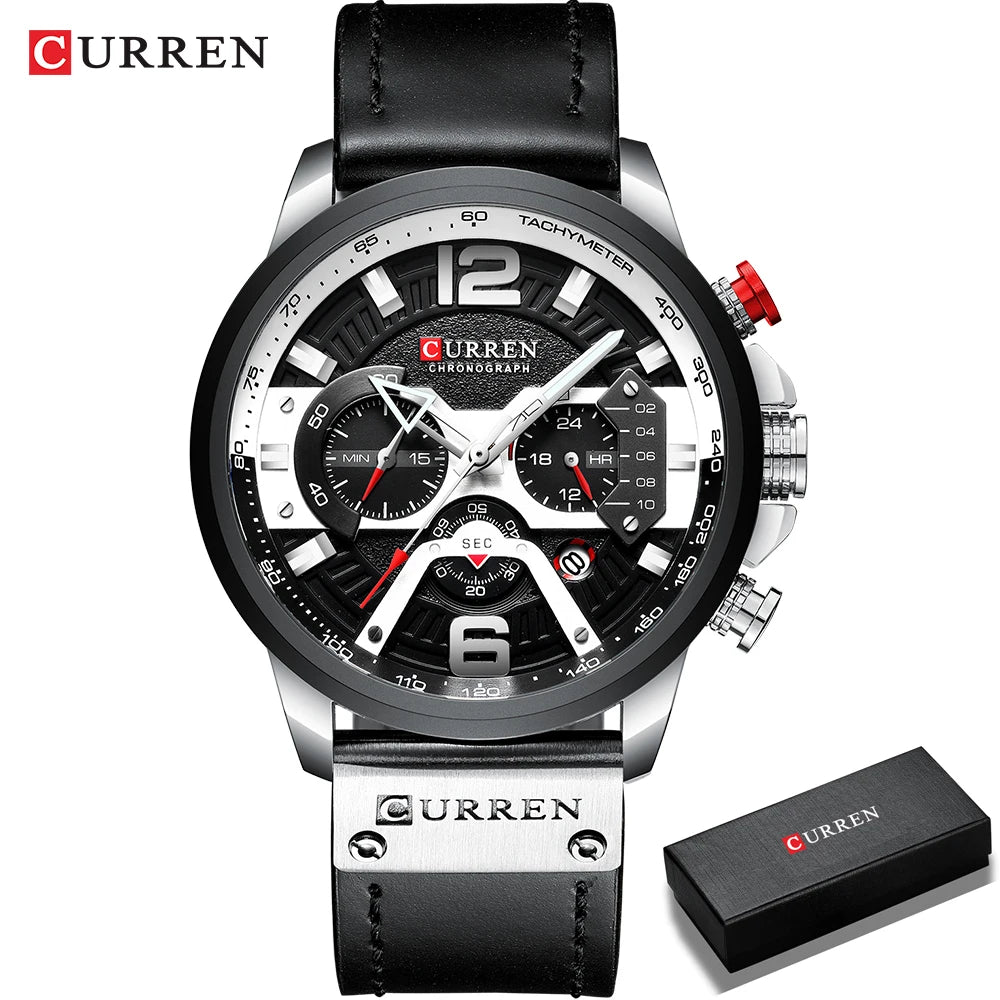 CURREN New Men's Casual Sports Chronograph Blue Top Brand Luxury Military Leather Watch Calendar Clock Relogio Masculino