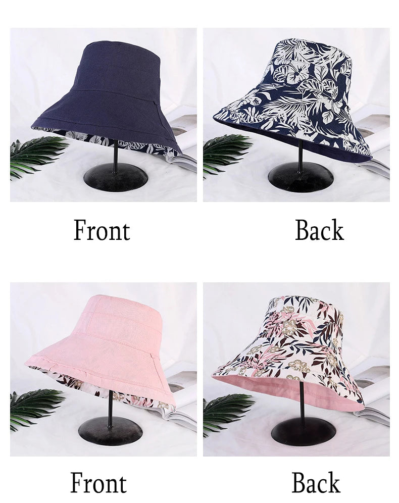 K34 Women's Hat Bucket hat Panamanian Women  Four Seasons Fisherman Hat Big Brim Hat Double-Sided Fisherman Hat Sun Visor Sunhat