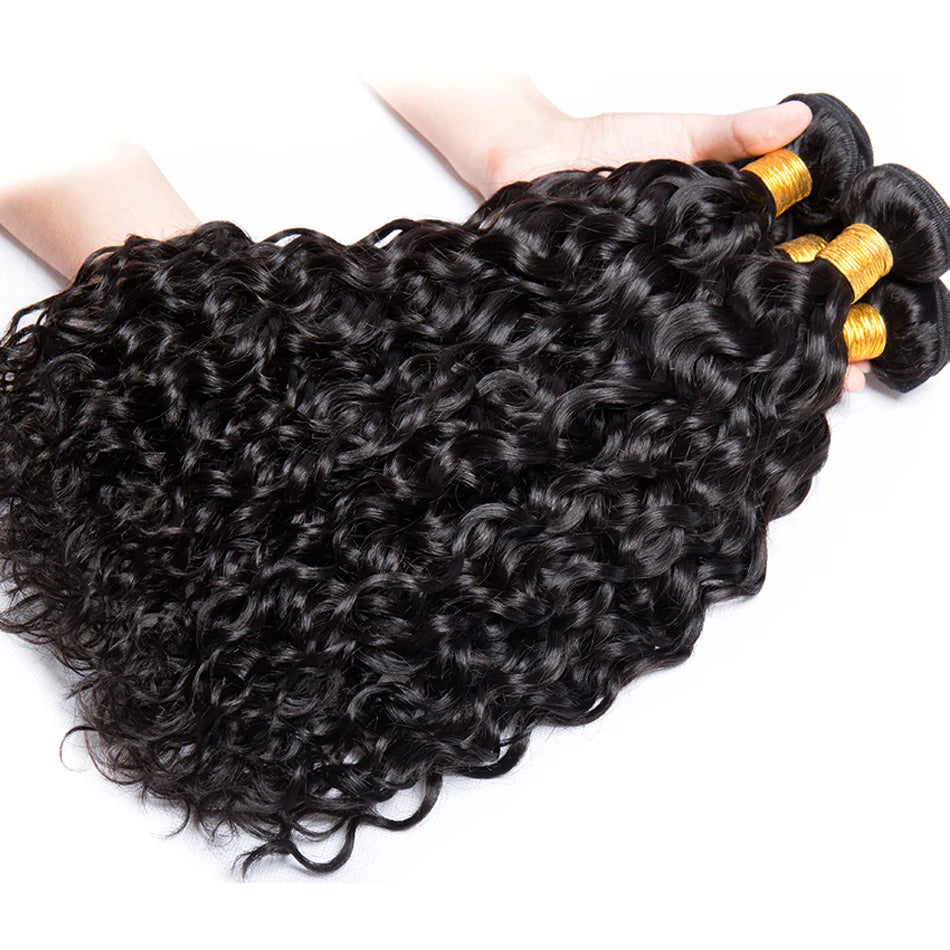 Malaysian Water Wave Bundles With Closure Wet and Wavy Curly Human Hair Bundles With Frontal Virgin Human Hair Weave Extensions