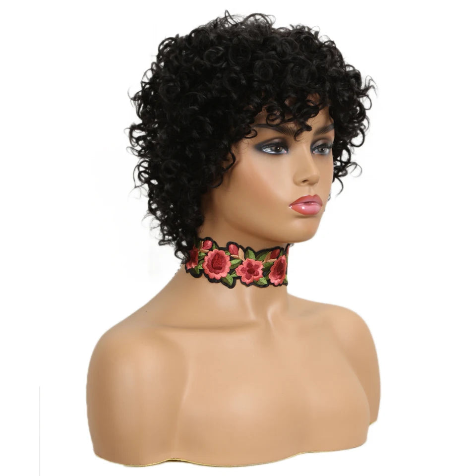 Sleek Short Human Hair Wigs 100% Remy Brazilian Curly Human Hair Wig 10 Inch Water Wave  Wig Natural Black Wigs For Black Women