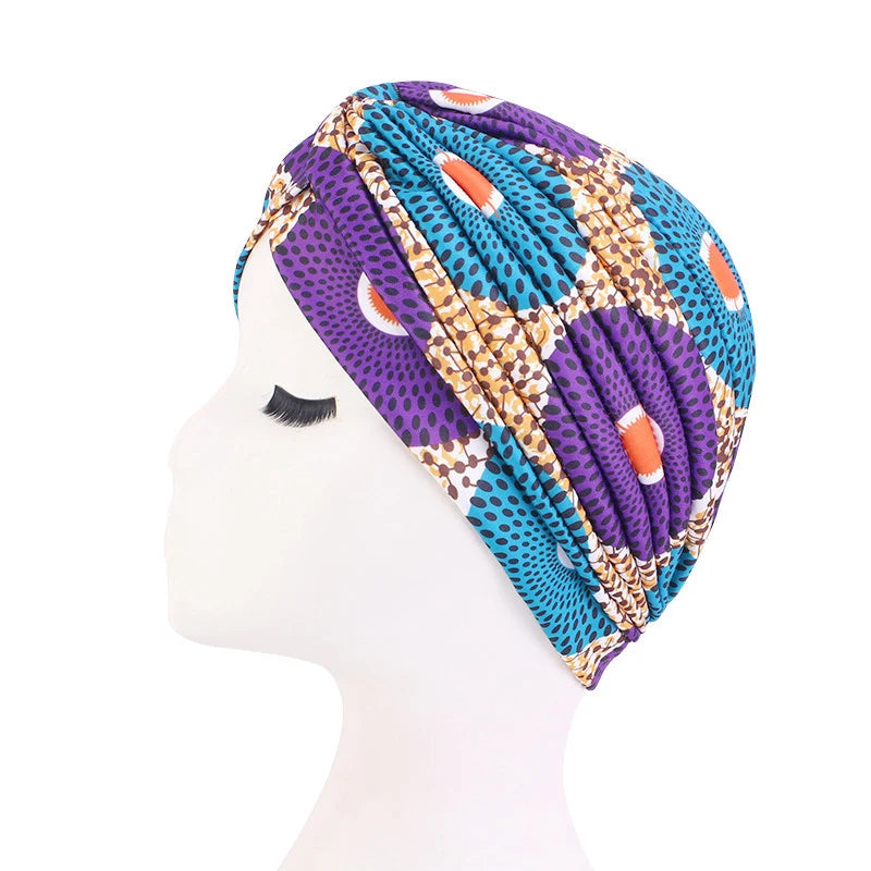 2022 New Print African Headtie Turban Cap Soft Stretch Twisted Pleated Beanie Head Wrap for Women Chemo Bonnet