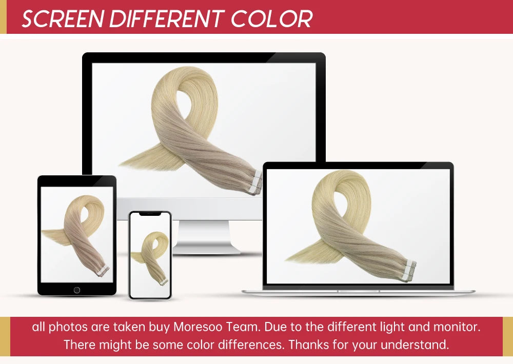 Moresoo Tape in Human Hair Extensions 26Inch 28 Inch Glue on Natural PU Remy Blonde Hair Black Pieces for Women Straight Hair