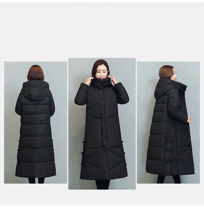 Winter Long Coat Women's 2025 Fashion New Thicken Cotton padded Warm Snow Outerwear Loose Female Windproof Hooded Jacket Parkas
