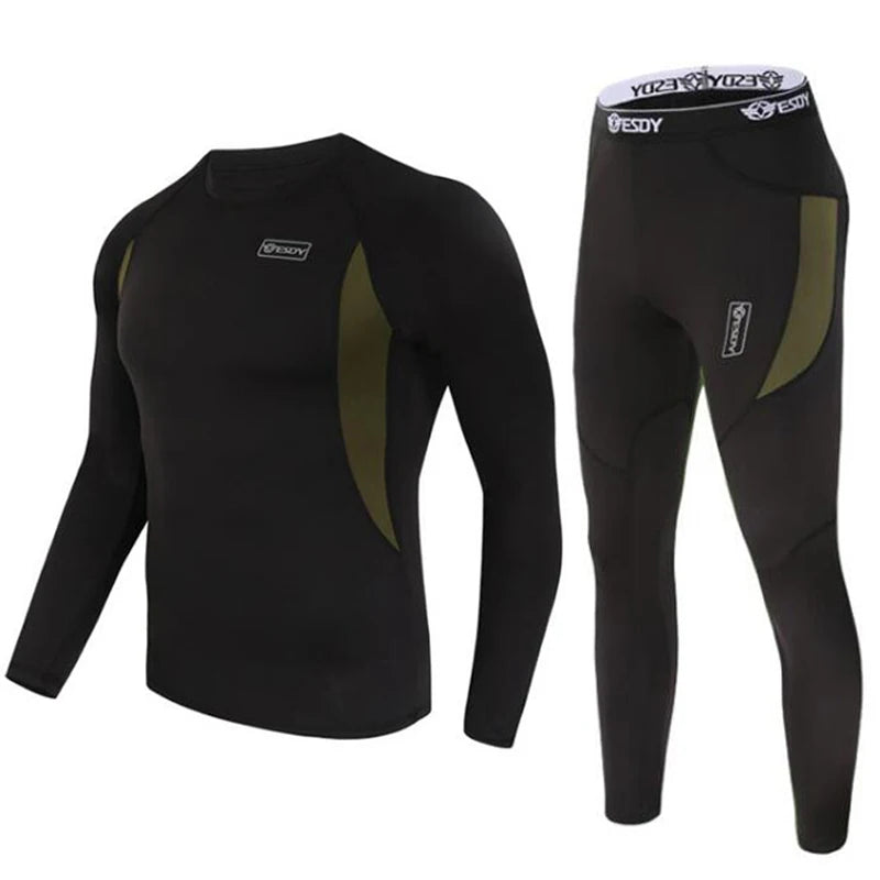 ESDY Fleece Thermal Underwear Men Autumn Winter Warm Long Johns Fitness Sports Compression Breathable Leggins Thermo Tracksuit