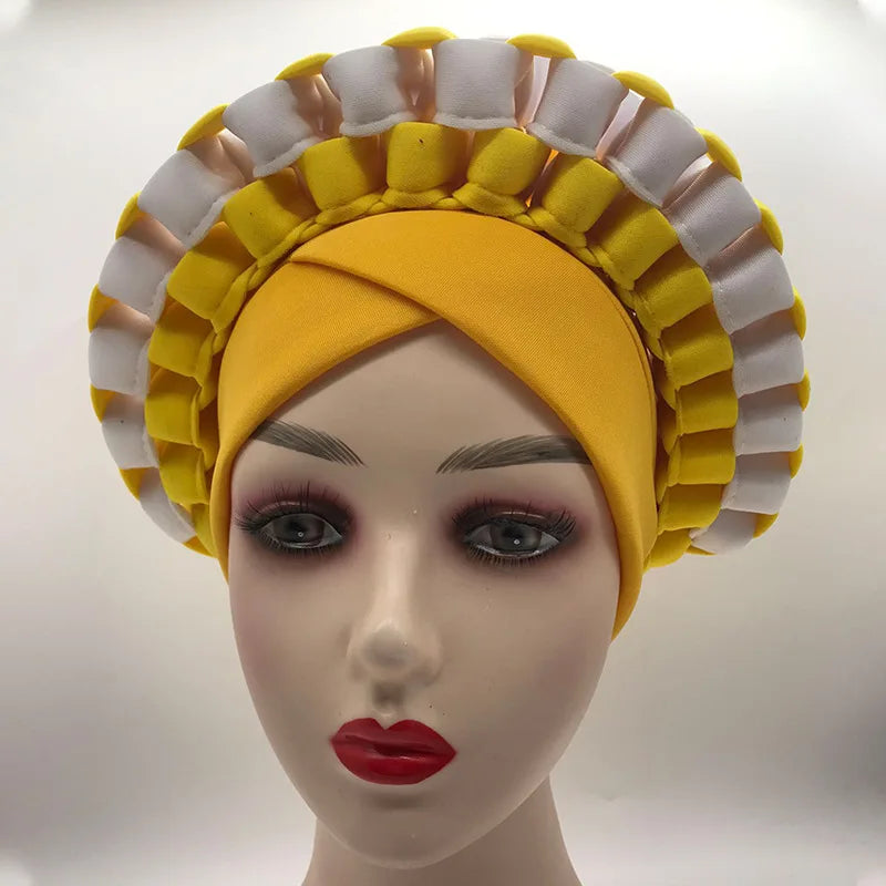 2022 Fashion African Turbans for Women Ready to Wear Auto Gele Headties Nigerian Aso Oke Head Wraps for Traditional Wedding