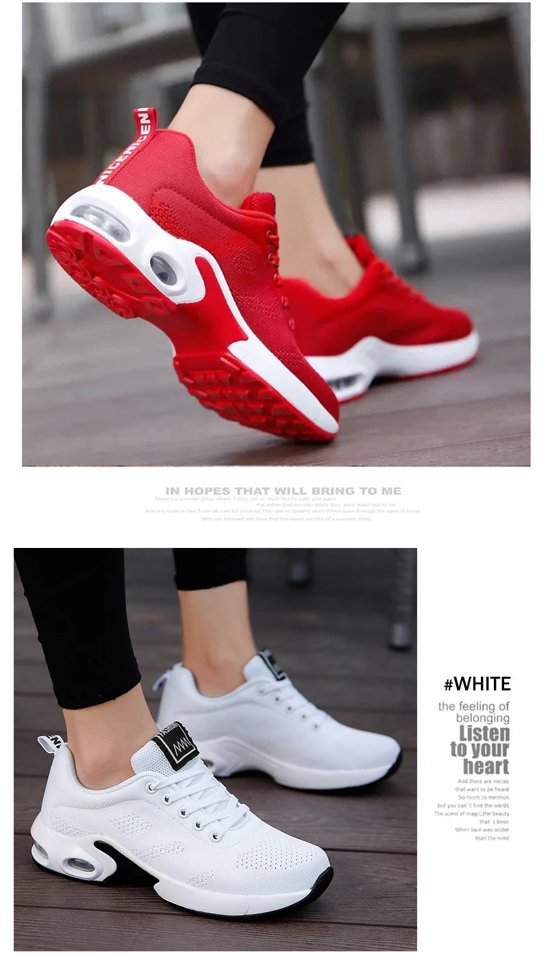 Women's Fashion Air Cushion Sports Running Flat Soft Bottom Sneaker Mesh Breathable Casual Shoes