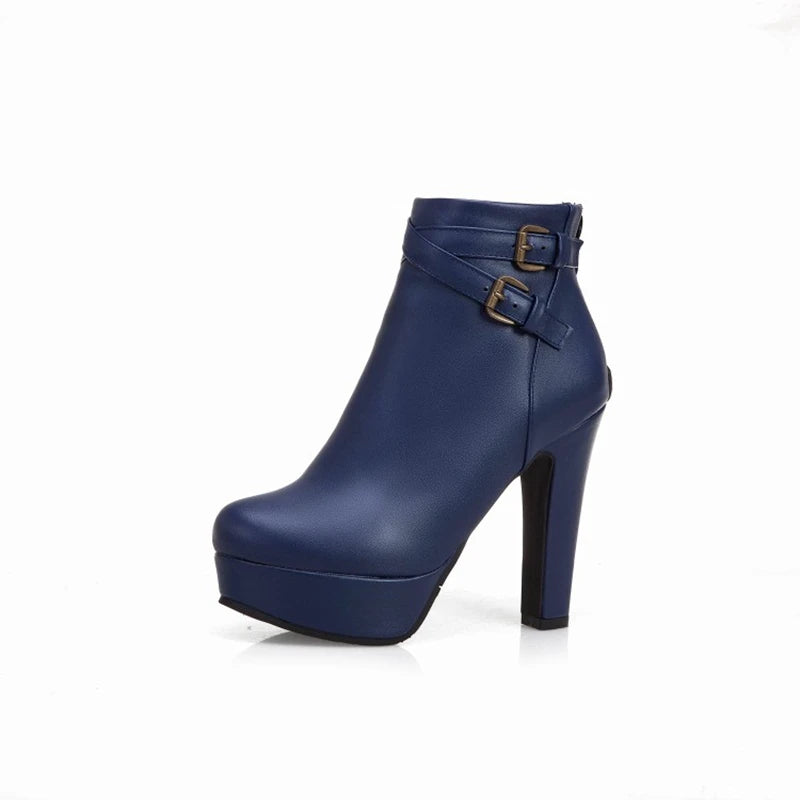 REAVE CAT Size 34-50 Ladies Platform Ankle Boots Party Office Women Fashion 12CM Thick High Heels Buckle Shoes F1484