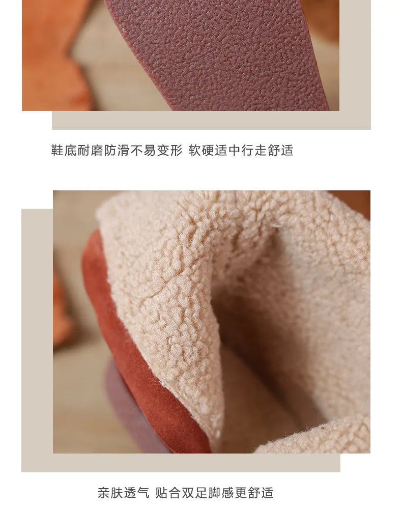 Careaymade-Genuine cow leather Snow cotton round head flats woolen short boots plush warm snow boots Oversized shoes size 35-43