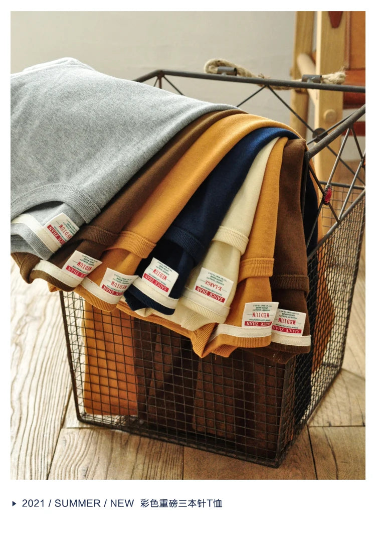 Saucezhan Tops & Tees Men's T-shirt Summer Short Sleeve 5 Colors Pure Cotton  Anti-deformation Double-woven fabric 340g