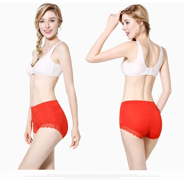 Women's Cotton Underwear Sexy Lace Panties Plus Size Fashion Solid Color  Briefs High Waist Seamless Underpants Female Lingerie