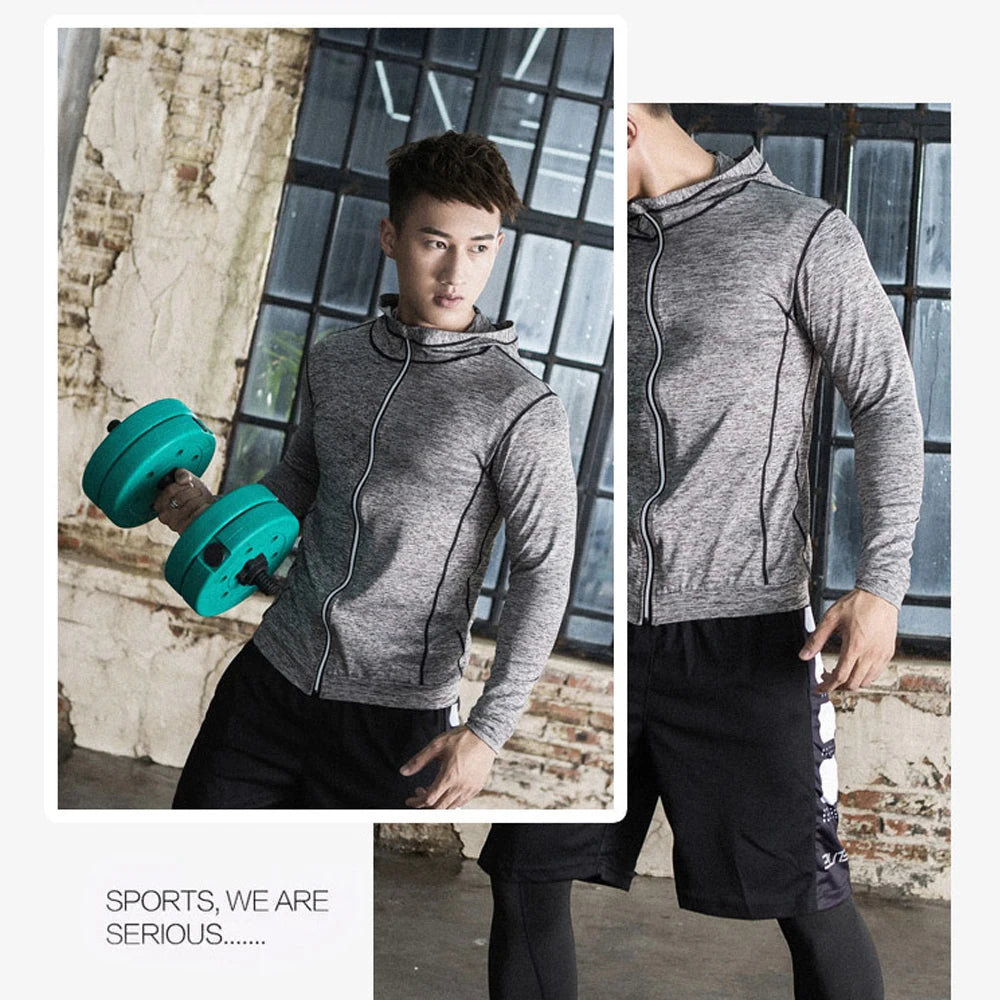 New Mens Running Jackets Fitness Sports Coat Hooded Tight Hoodie Gym Soccer Training Run Jogging Jackets Reflective Zipper Shirt