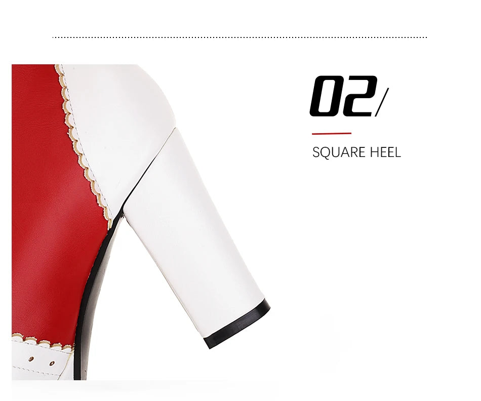 Gdgydh Korean Sweet Cosplay Lolita Shoes Women Ankle Boots High Heels Ruffles Dress Wedding Shoes Bride Mixed Colors Lace Up