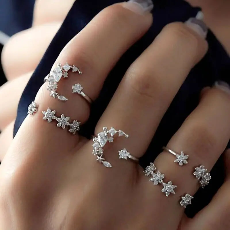 12pcs/Set Fashion Elephant Knuckle Rings Set For Women Crystal Stone Feather finger Ring Female Boho Party Jewelry Gift