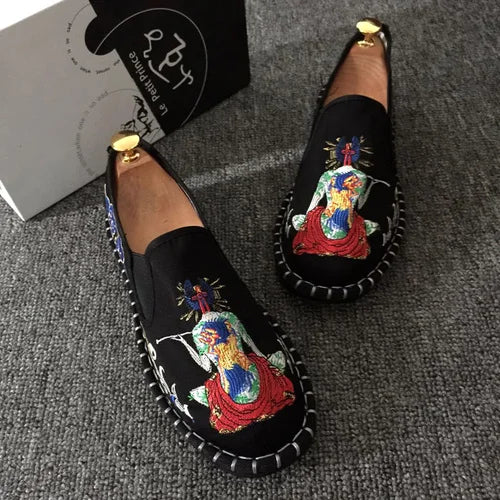 Embroidered Men's Casual Loafers Summer Fashion Slip on Male Canvas Shoes Lightweight Breathable Flat Shoes