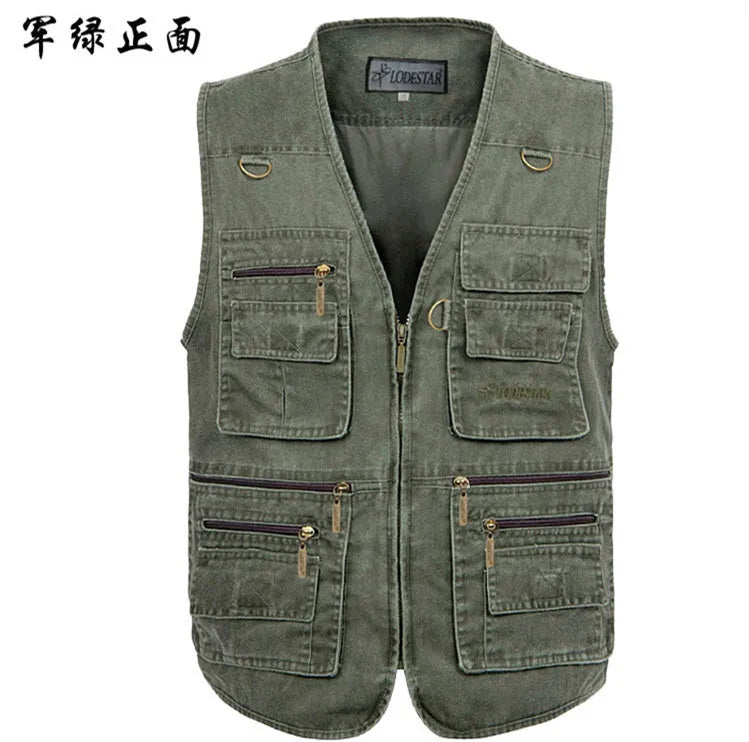 Plus Size 6XL 7XL Male Casual Summer Cotton Denim Vest Men's Sleeveless Jacket Multi Pocket Photograph Waistcoat Chaleco Hombre