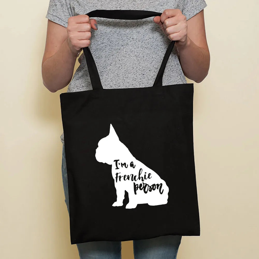 Cute Dog Harajuku Fashion Shopping Black Bags Canvas Tote Bag Bulldog Mom Dachshund Reusable Cloth Bag Handbag Shoulder Bags