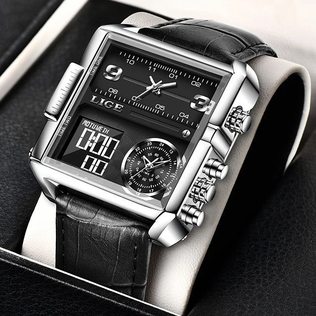 LIGE 2025 Top Brand Luxury Mens Watches Square Digital Sports Quartz Wrist Watch for Men Waterproof Stopwatch Relogio Masculino