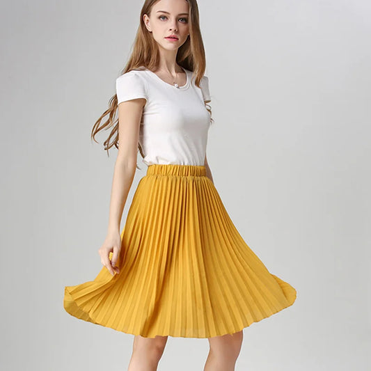 Women Chiffon Pleated Skirt Vintage High Waist Tutu Skirts Womens Saia Midi Rokken 2024 Summer Style Jupe Femme Skirt