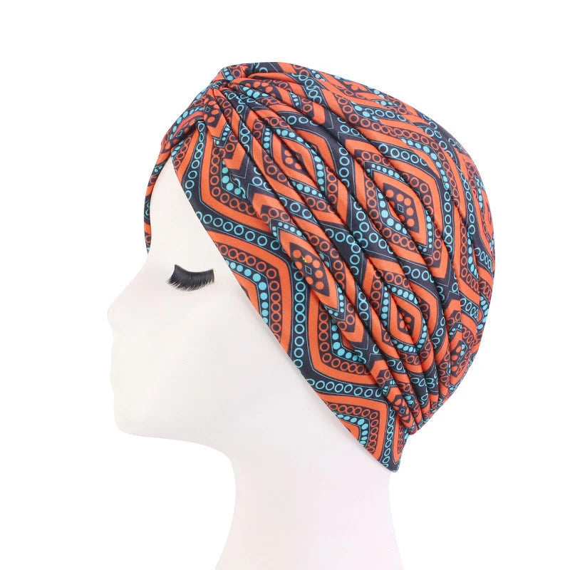 2022 New Print African Headtie Turban Cap Soft Stretch Twisted Pleated Beanie Head Wrap for Women Chemo Bonnet