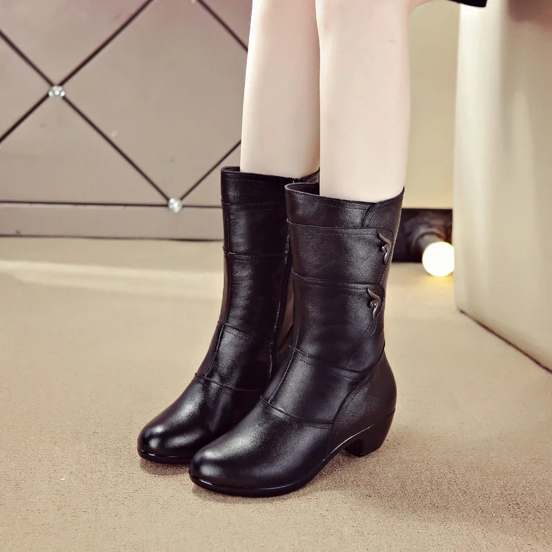 Xiuteng Fashion Ladies Knee High Winter Boots Soft Leather Boots Woman Black Zip Warm Women Thigh High Round Toe Boots Shoes