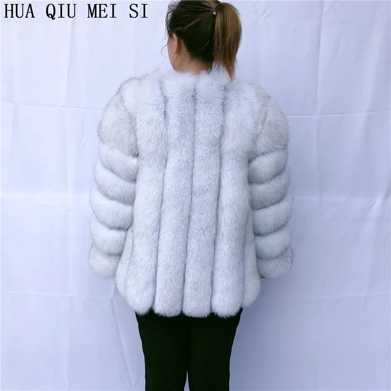 HUAQIUMEISI Real fox fur coat women's autumn and winter vertical bar natural fox jacket new fashion silver fox fur coat